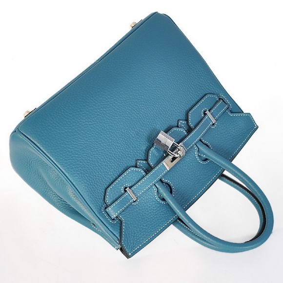 Super A Replica Hermes Birkin 25CM Tote Bags Togo Leather Blue Silver 60799 - Click Image to Close